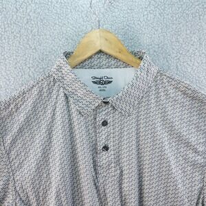 Straight Down Polo Mens XXL Golf Shirt Beige Blue Pattern Geometric Performance